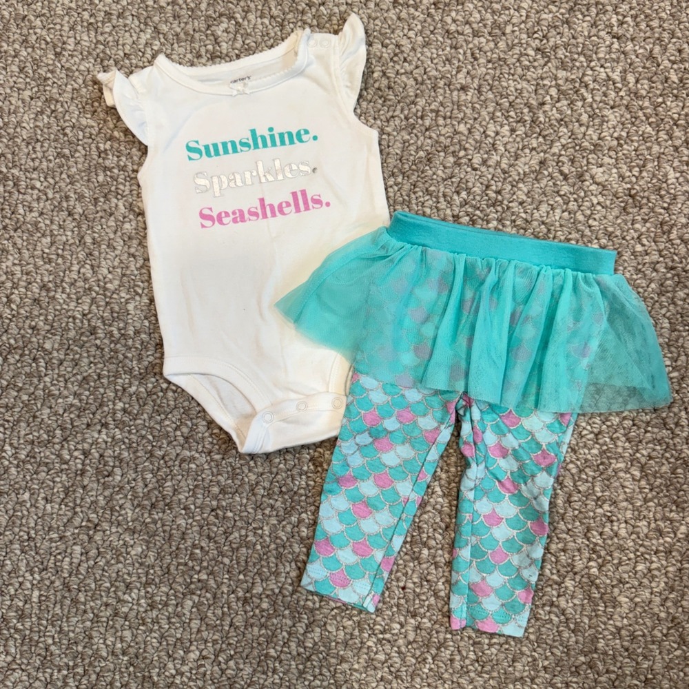 Carters Baby Girl Sizs 6 Months  Bodysuit & Mermaid Tutu‎ Leggings